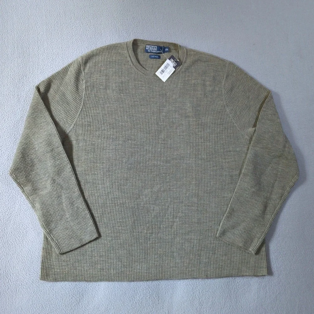 Polo‎ Ralph Lauren VTG Waffle Knit Sweater Mens XXL Olive Green 100% Wool NWT